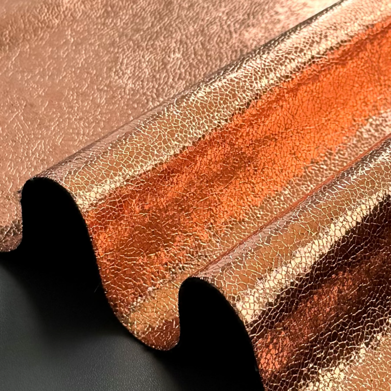 Metallic Cracked PU Leather, Mirror Glossy Synthetic Leather for Runway Fashion Bags & Shoe Upper