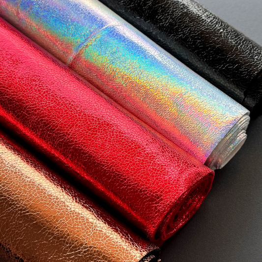 Metallic Cracked PU Leather, Mirror Glossy Synthetic Leather for Runway Fashion Bags & Shoe Upper