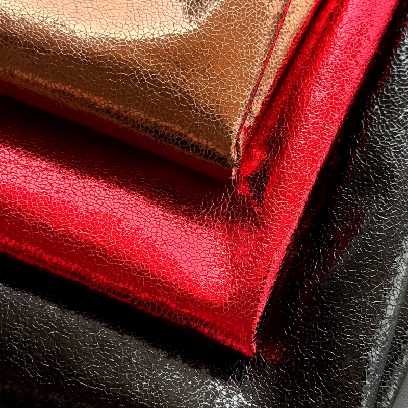 Metallic Cracked PU Leather, Mirror Glossy Synthetic Leather for Runway Fashion Bags & Shoe Upper