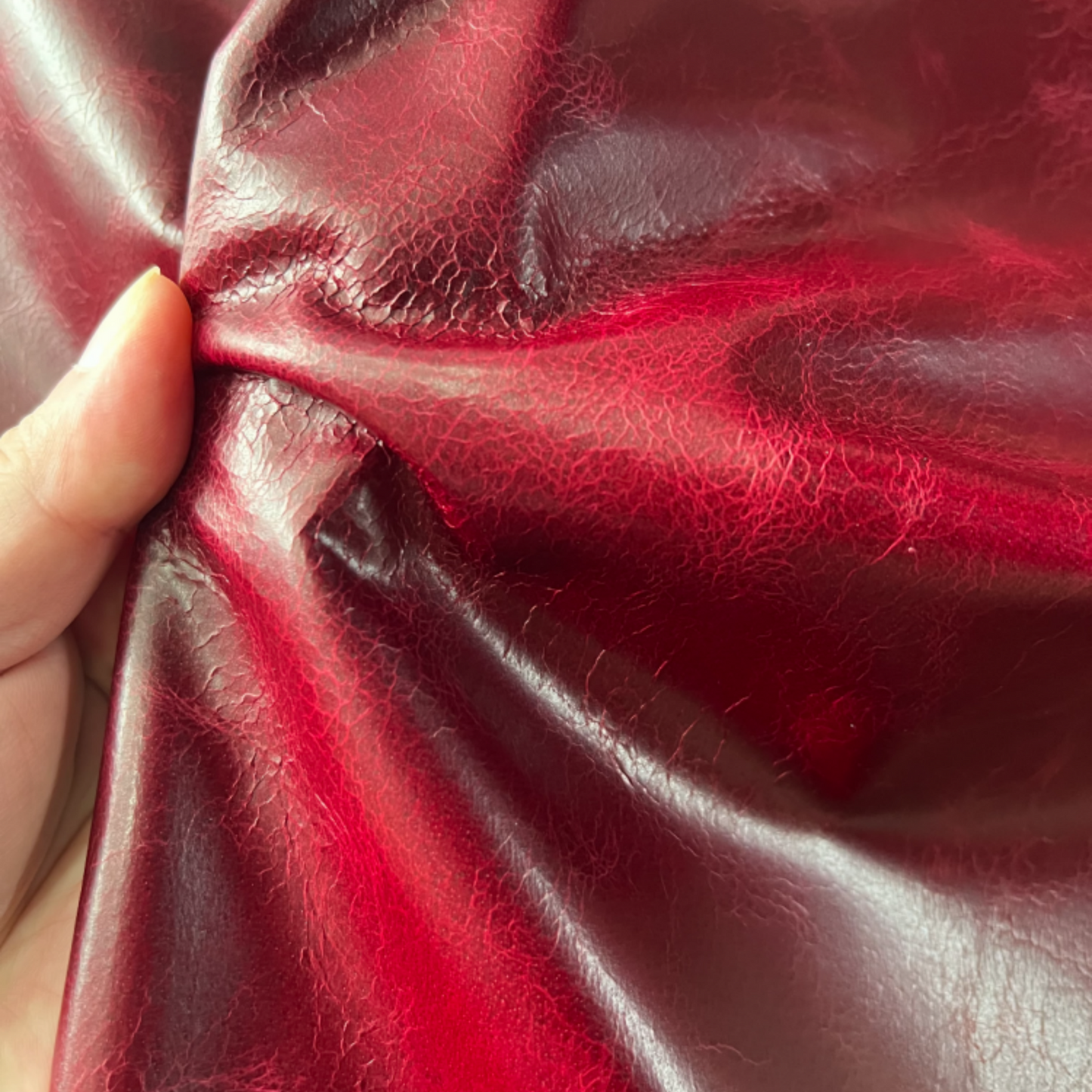Vintage Waxed Crackle PU Leather – Anchora Red Retro Upholstery Fabric