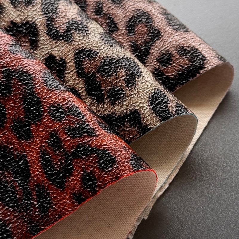 0.9mm 3D Embossed Leopard Print PU Synthetic Leather Canvas Backing for Shoes Bags Fashion Accessories