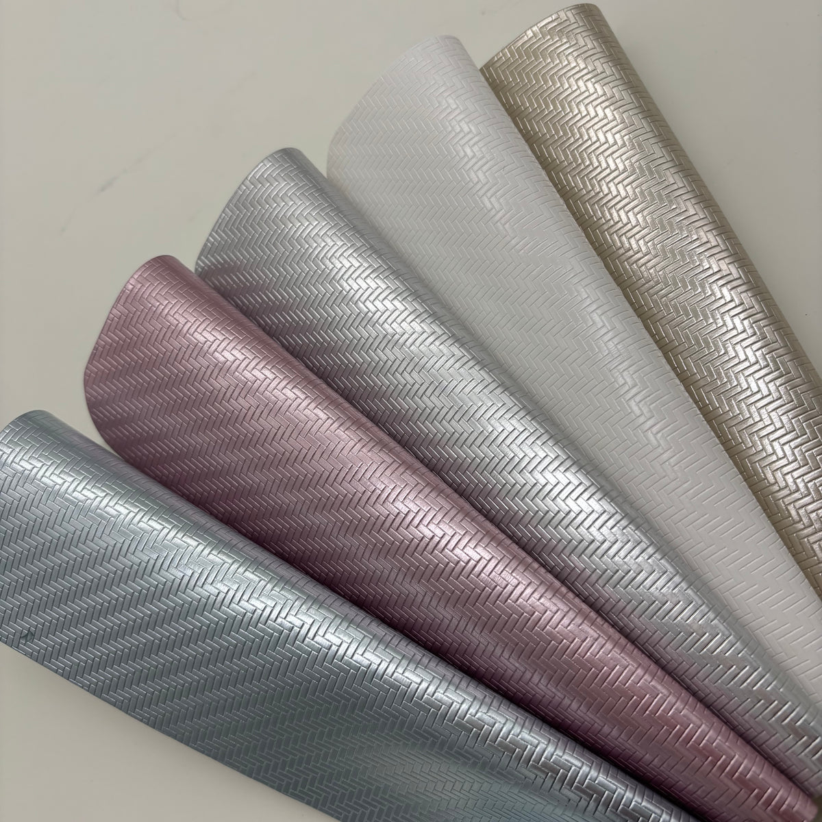 Metallic Woven Texture PU/PVC Leather – Herringbone Embossed Pearlized Upholstery Fabric