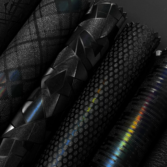 Holographic Laser Pattern Synthetic Leather, Black Iridescent for Bags, Shoes & Gift Decoration