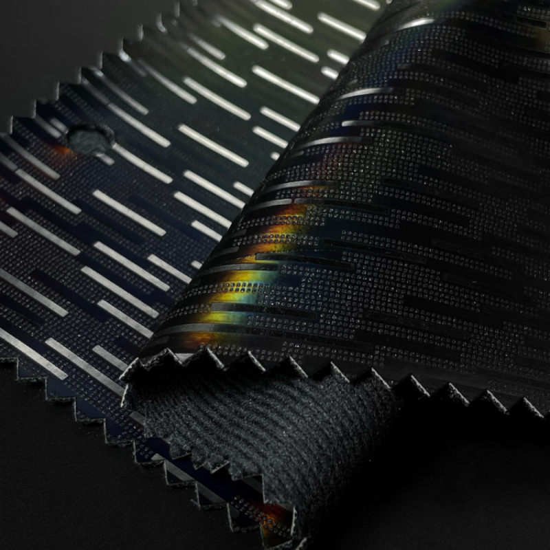 Holographic Laser Pattern Synthetic Leather, Black Iridescent for Bags, Shoes & Gift Decoration