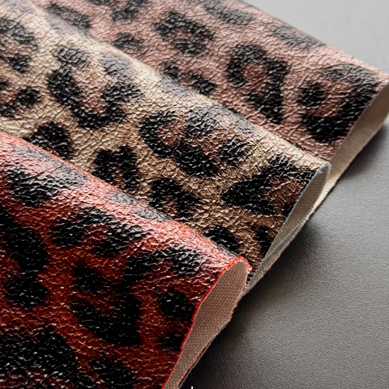 0.9mm 3D Embossed Leopard Print PU Synthetic Leather Canvas Backing for Shoes Bags Fashion Accessories