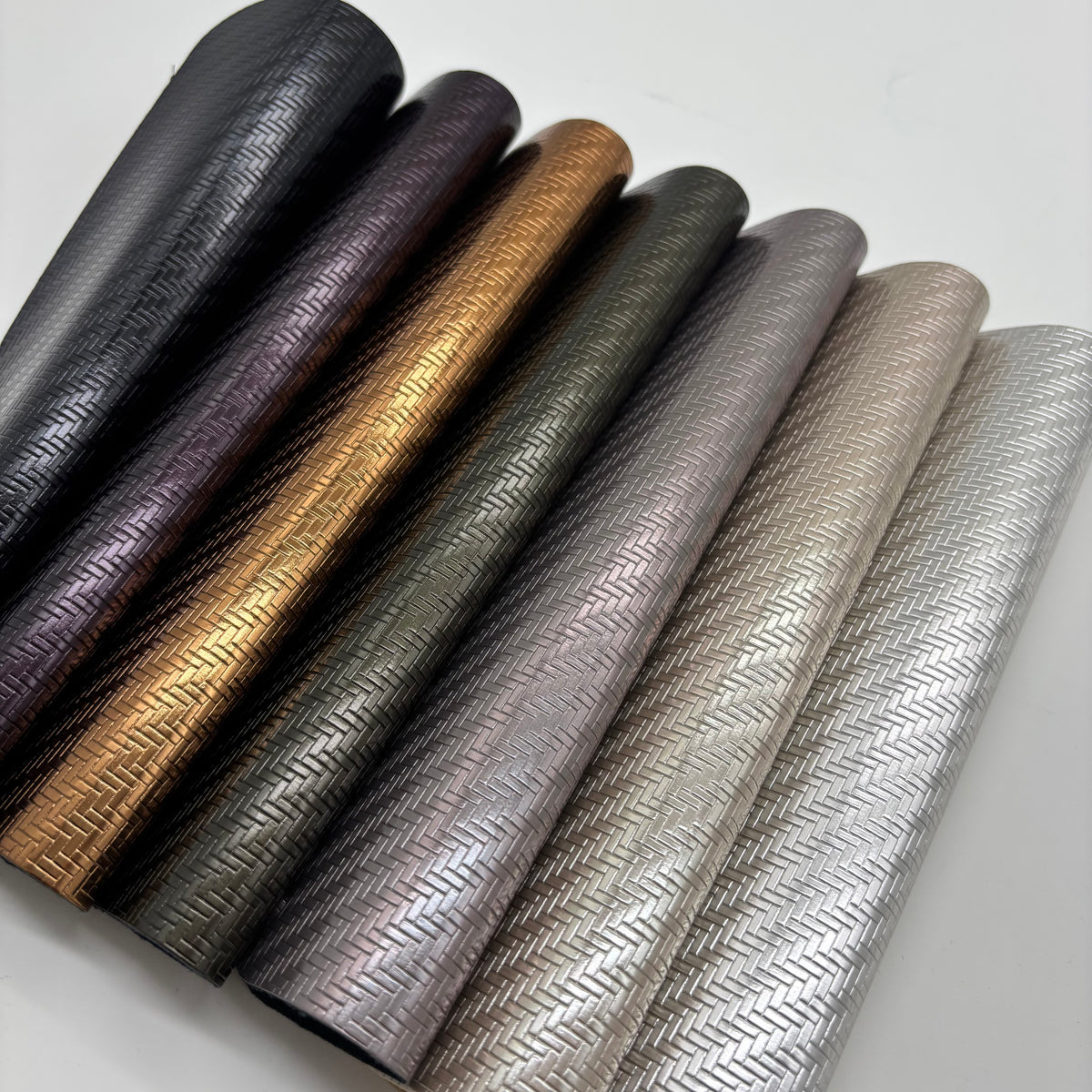 Metallic Woven Texture PU/PVC Leather – Herringbone Embossed Pearlized Upholstery Fabric