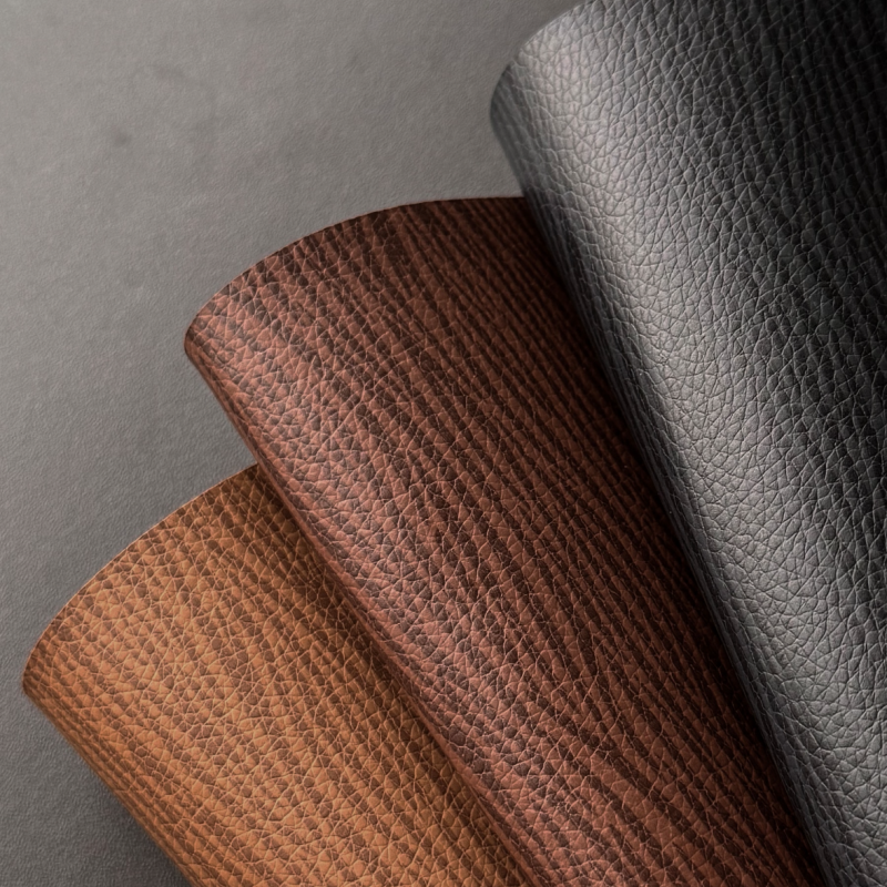 2.5mm Thick Reversible Artificial Leather Wood Litchi Texture Waterproof PU Synthetic Leather For Luggage Gift Notebook Cover