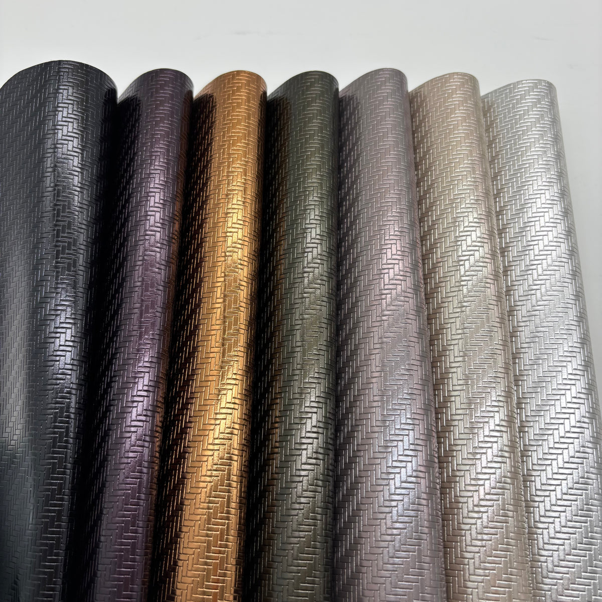 Metallic Woven Texture PU/PVC Leather – Herringbone Embossed Pearlized Upholstery Fabric