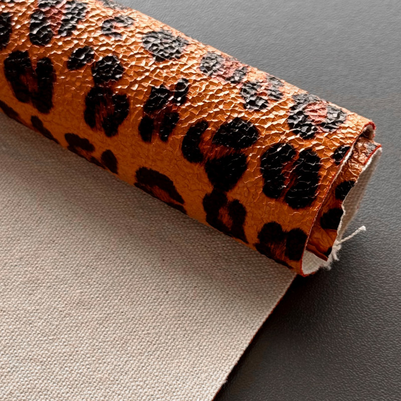 Textured Cracked Leopard Faux PU Leather 1.35m Width For Shoe Upper Apparel Y2K Vintage Upholstery Material