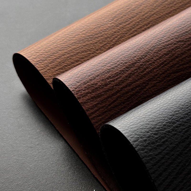 2.5mm Thick Reversible Artificial Leather Wood Litchi Texture Waterproof PU Synthetic Leather For Luggage Gift Notebook Cover